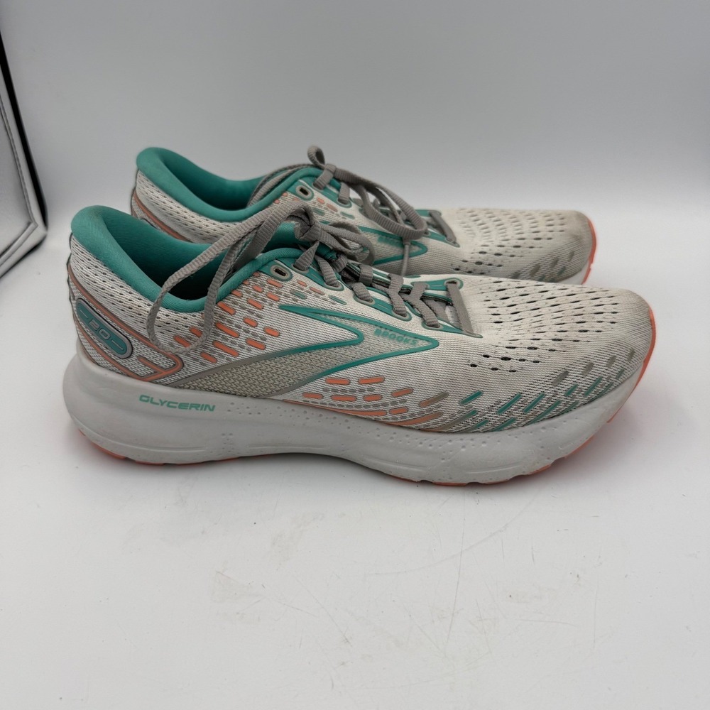 Brooks Glycerin 20 Womens Running Shoes Gray Teal Orange Size 9.5 Walking Comfy